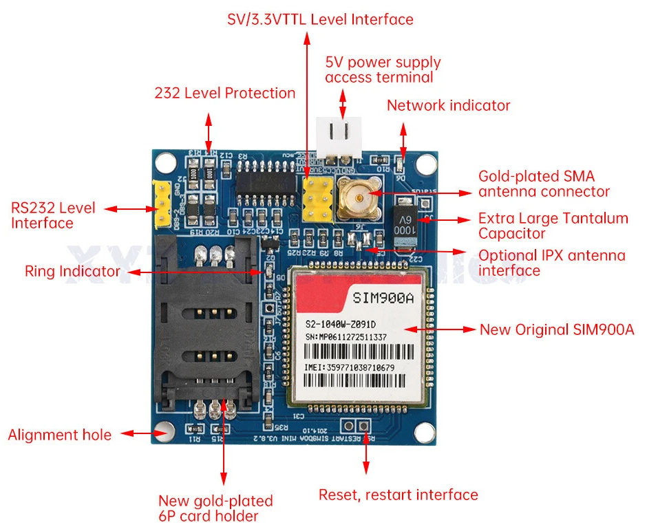 Модуль стільникового зв’язку GSM і GPRS для Arduino SIM900A MINI з виносною антеною
